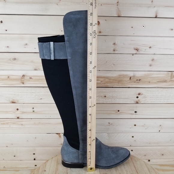 Calvin Klein Priya OTK Size 5.5 US Grey/Black Suede/Leather Over Knee Boots NEW - Picture 9 of 11